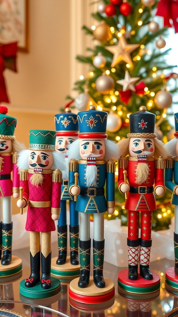 Colorful DIY nutcracker decorations in a festive holiday setting.